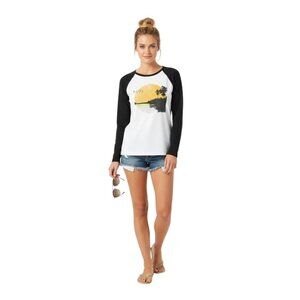 ROXY Swim Women's White/Black Raglan Long Sleeve Classic Beach Swim Shirt Medium